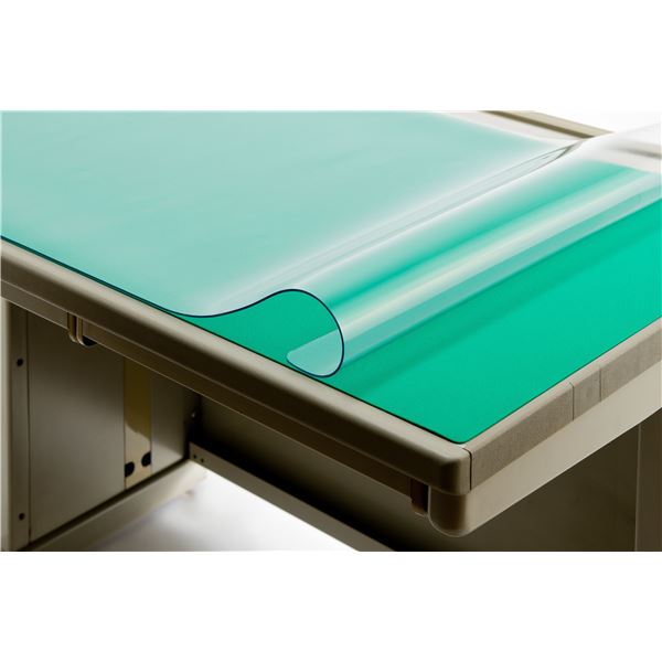 スカイスターデスク (テーブル 机) マット 【1.7mm厚/550mm×390mm】 下敷付き 軟質塩ビ 日本製 国産 72W 透明なグリーンと滑らかな表面が...