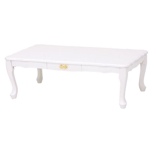 折りたたみテーブル ローテーブル 机 低い ロータイプ センターテーブル 約幅100cm 長方形 ホワイト 猫脚 姫系 引き出し付き リビング ダイニング 子供部屋 白 白い木製の猫脚付きセンターテーブル、コンパクトで折りたたみ可能なローテーブル 幅100cmの長方形で、姫系の雰
