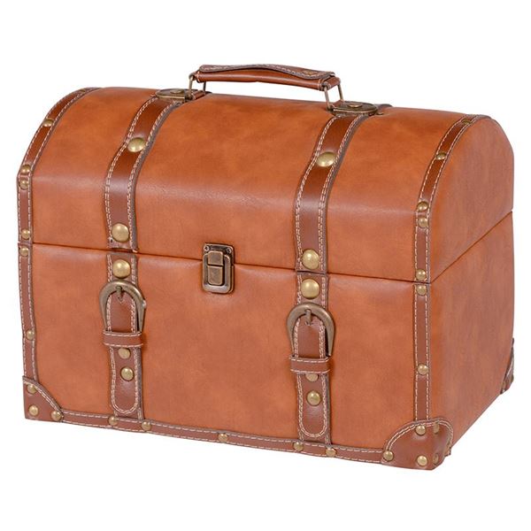 トランク型 整理 収納 ケース 整理 収納 ボックス 幅34cm×奥行20.5×高さ27cm ライトブラウン 合皮 フェ..