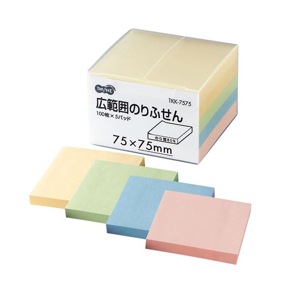 (まとめ) TANOSEE 広範囲のりふせん 75×75mm 4色 1パック(5冊) 【×5セット】 広がる創造性 多機能ふせんセット 色とりどりのアイデアが溢...