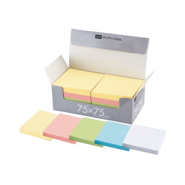 (まとめ) TANOSEE 片手で取れるポップアップふせん 詰替用 75×75mm 5色 1パック(10冊) 【×3セット】 手軽に取り出せる カラフルなポップ...