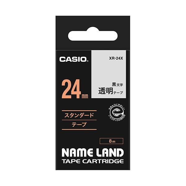 (まとめ) カシオ CASIO ネームランド NAME LAND スタンダードテープ 24mm×8m 透明/黒文字 XR-24X 1個 【×4セット】 透明な黒文字で、24mm×8mのスタンダードテープ ラベルライター・カッティングマシンに最適 使いやすくて便利なネームランド 1個で4セット