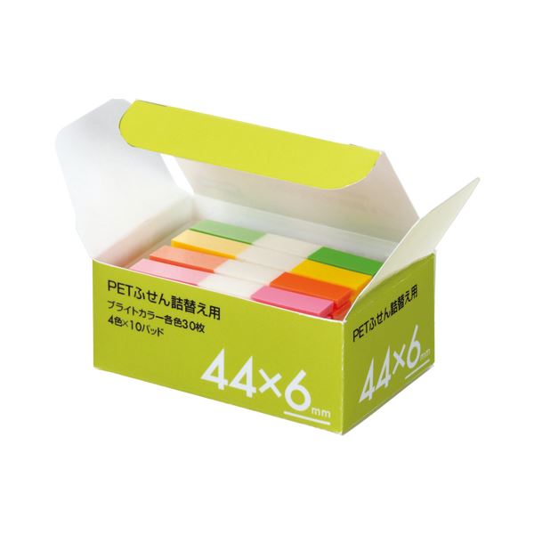 (まとめ) TANOSEE PETふせん 詰替用 44×6mm ブライトカラー4色 1パック(10パッド) 【×5セット】 色彩溢れるペットフィルムふせん 44...