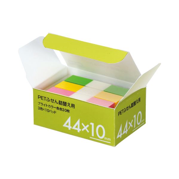(まとめ) TANOSEE PETふせん 詰替用 44×10mm ブライトカラー3色 1パック(10パッド) 【×5セット】 色彩溢れるフィルムタイプの詰替用ふ...