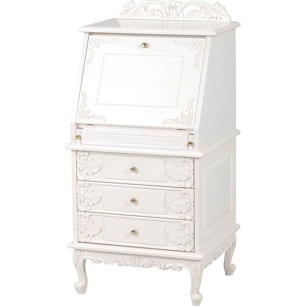 サイドテーブル エンドテーブル コーナーテーブル 小型 脇台 机 ミニテーブル 約幅58cm アンティーク レトロ ヴィンテージ ホワイト 木製 スライド棚 ヴィオレッタシリーズ ライティングテーブル 白 アンティークな魅力を持つ天然木製ミニテーブル リビングやダイニング、