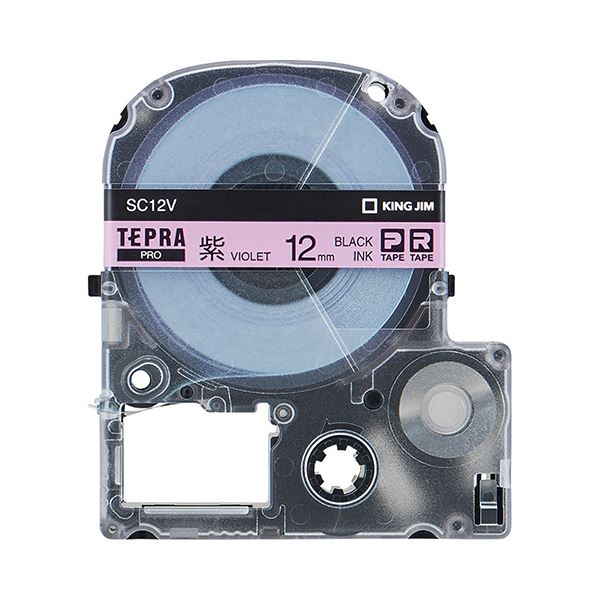 （まとめ） キングジム テプラ PRO テープカートリッジ パステル 12mm 紫／黒文字 SC12V 1個 【×5セッ..