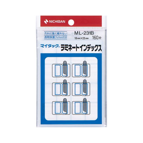 (まとめ) ニチバン マイタック ラミネートインデックス 保護フィルム付 小 18×25mm 青枠 ML-231B 1パック(160片:16片×10シート) 【...