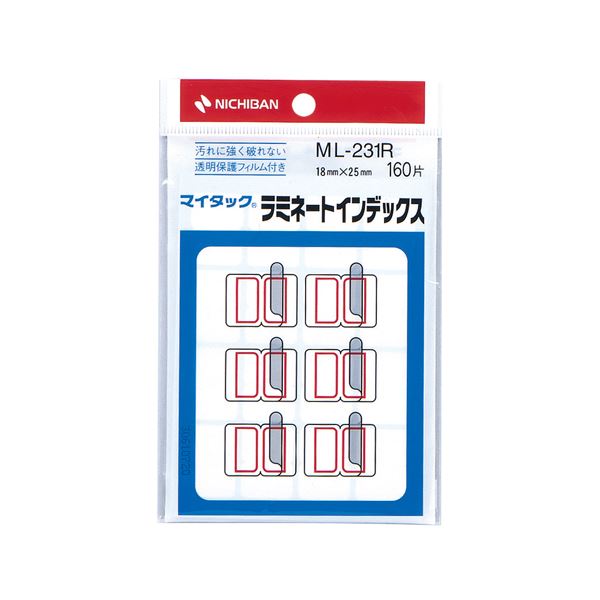 (まとめ) ニチバン マイタック ラミネートインデックス 保護フィルム付 小 18×25mm 赤枠 ML-231R 1パック(160片:16片×10シート) 【...