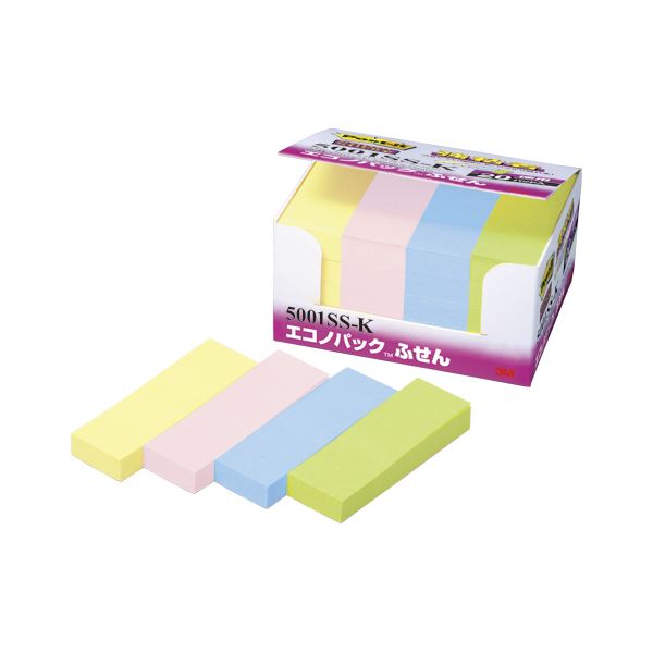 (まとめ) 住友スリーエム ポストイット(R) エコノパック(TM)製品 強粘着シリーズ 5001SS-K イエロー ピンク ネプチューンブルー アップルグリー...
