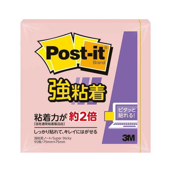 (まとめ) 3M ポストイット 強粘着ノート パステルカラー 75×75mm ピンク 654SS-RPP 1冊 【×30セット】 超強力 メモ・付箋・紙製品の革...