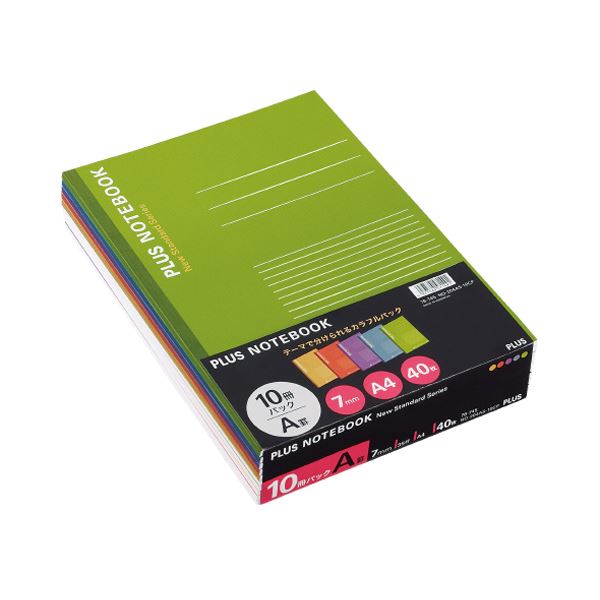 (まとめ) プラス ノートブック A4 A罫7mm40枚 イエロー・オレンジ・パープル・ブルー・グリーン NO-204AS-10CP1パック(10冊:各色2冊)...