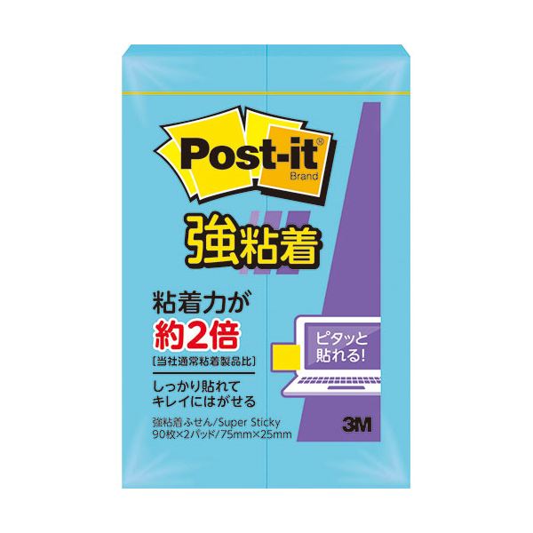 (まとめ) 3M ポストイット 強粘着ふせん 75×25mm エレクトリックブルー 500SS-B 1パック(2冊) 【×30セット】 青 超強力なエレクトリッ...