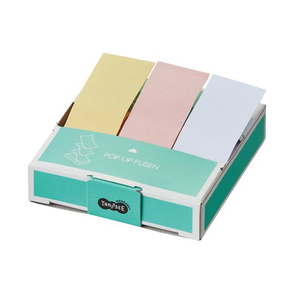 (まとめ)TANOSEE ポップアップふせん 紙箱付 75×25mm 1セット(3冊) 【×50セット】 スムーズに取り出せる 便利なポップアップ式ふせん 紙箱...