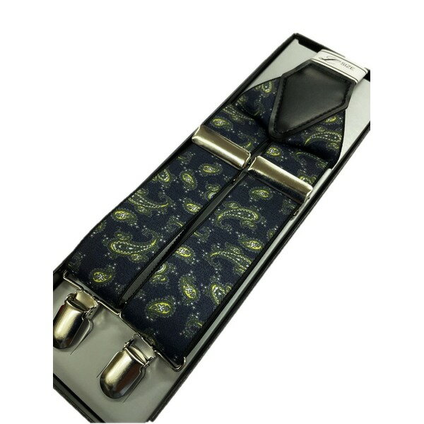 アイビー トラッド 日本製 国産 サスペンダー Y型 35mm ゴム&メタル ネイビー&レモンイエロー×ペイズリー ケースなし 黄 素材の魅力を最大限に引き出す...