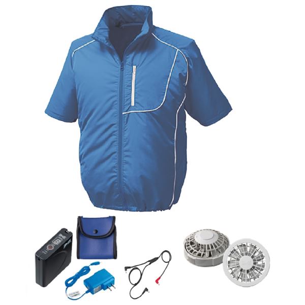 KU91720 空調服 R ポリエステル製 半袖 FAN2200G・RD9261・LISUPER1セット ブルー×ホワイト M 白 青 涼..