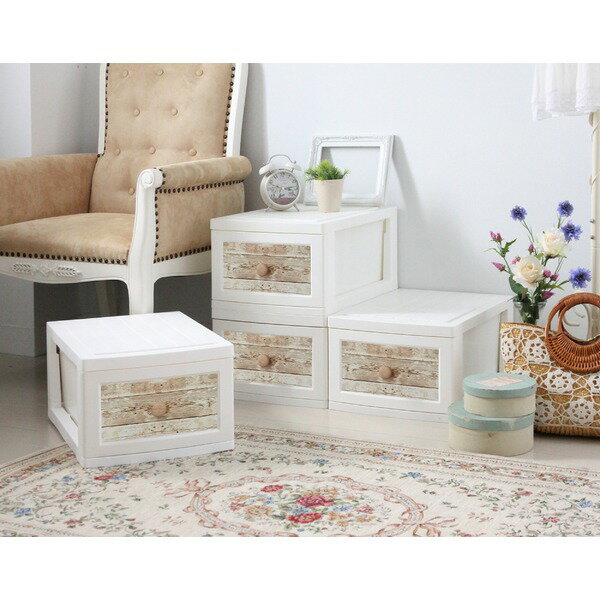 〔4個組〕 衣類整理 収納 タンス 約幅34cm 1段 アンティーク レトロ ホワイト 日本製 国産 プラスチッ..