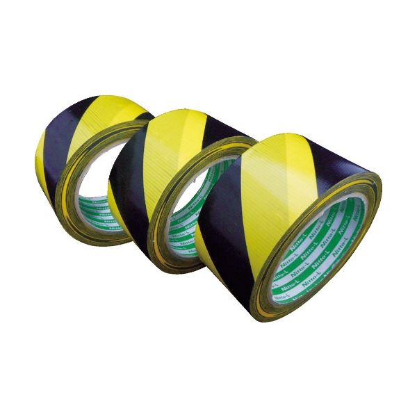 (まとめ) 日東エルマテリアル プリント養生テープ P-YB 50mm×25m イエロー/ブラック P-YB50 1巻 【×5セ..