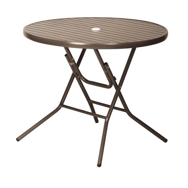 アルミ フォールディングテーブル 机 【円形 (丸型 ラウンド) ブラウン】 直径900mm 屋外使用可 〔ベラ..
