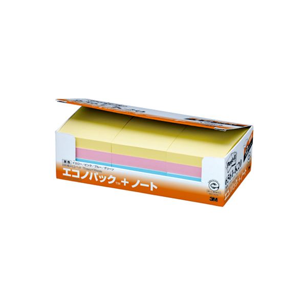 (まとめ) 3M ポストイット エコノパック ノート 再生紙 75×50mm 混色 6561-K20 1パック(12冊) 【×5セット】 色とりどりの再生紙で彩...