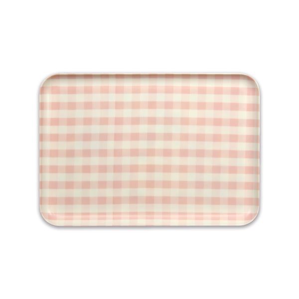 〔3個セット〕 お盆 トレー 約幅330mm M ピンク チェック柄 食洗機可 STミルキートレー キッチン 台所 ダイニング ランチョントレー 熱々グラタンも持ち運べる 食洗機対応のテーブルトレイセット お盆トレー3個セット 幅330mmのMサイズ ピンクのチェック柄でキュート キッ