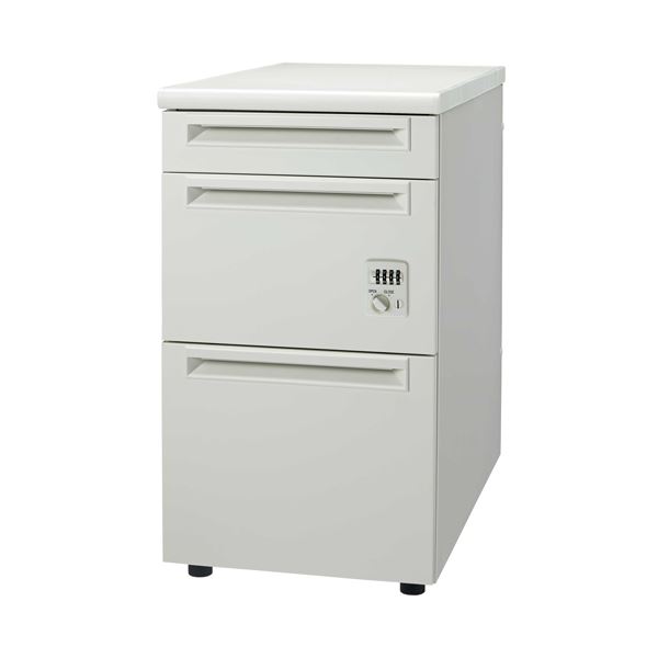プラス 脇机 テーブル 3段ダイヤル錠UJ-047D-D3D WS/W4引出D 整理 収納 力抜群 便利な3段引き出し付き脇机 テーブル ダイヤル錠で安心 安全...