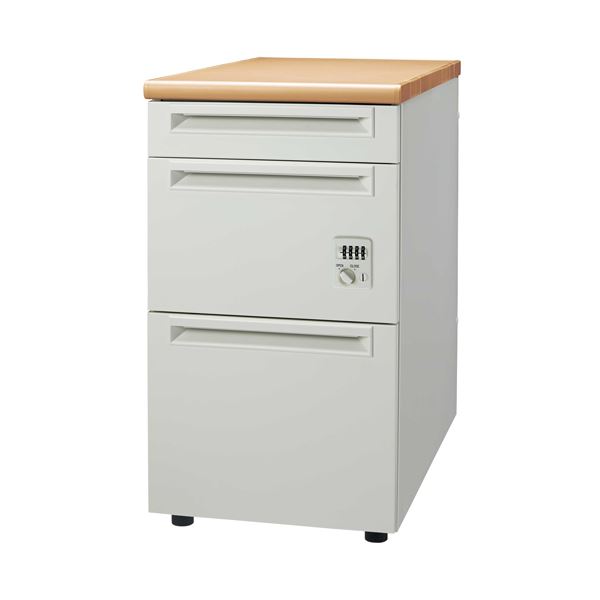 プラス 脇机 テーブル 3段ダイヤル錠UJ-047D-D3D WM/W4引出D 整理 収納 力抜群 便利な3段引き出し付き脇机 テーブル ダイヤル錠で安心 安全...