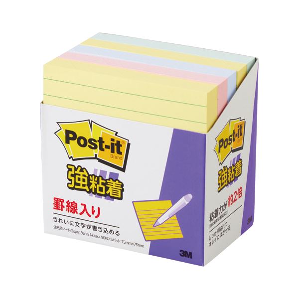 (まとめ) スリーエムジャパン ポストイット 強粘着ノート 罫線入 パステルカラー混色 【×3セット】 書きやすい罫線入りの超強力粘着タイプ 色とりどりのパステ...