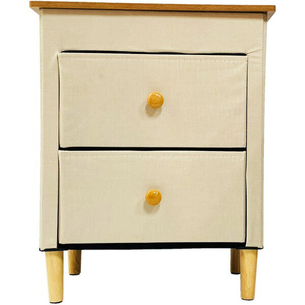 折りたためるファブリックチェスト 整理 タンス 収納 キャビネット （木天板）2段 アイボリー 乳白色 ..