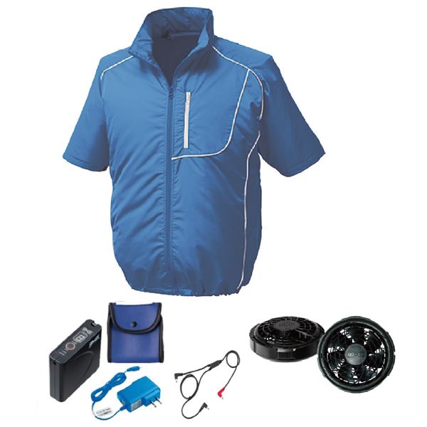 KU91720 空調服 R ポリエステル製 半袖 FAN2300B・RD9261・LISUPER1セット ブルー×ホワイト 3L 白 青 ..