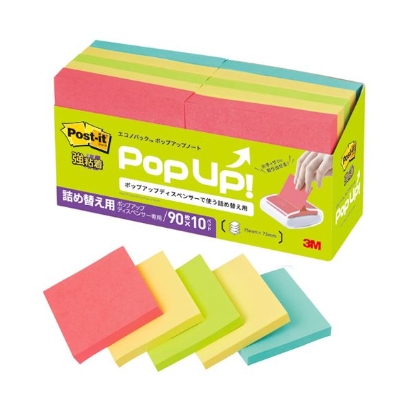 (まとめ) スリーエムジャパン ポストイット エコノパック 強粘着ポップアップノート 詰替用 エコノパック(TM) 混色 6541SSPOP-AP 【×3セット...