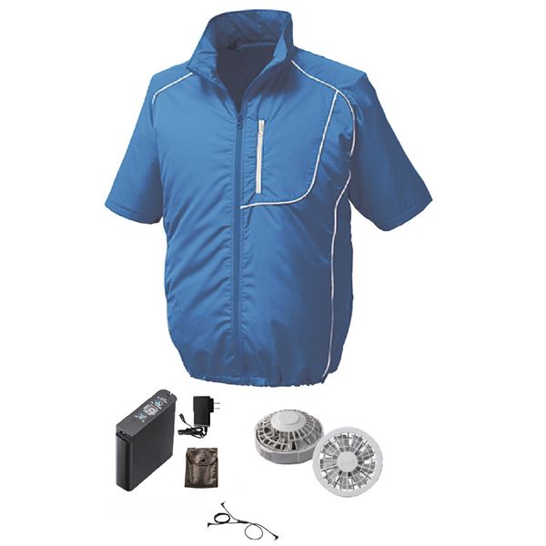 KU91720 空調服 R ポリエステル製半袖ブルゾン FAN2200G・RD9261・LIPRO2セット ブルー×ホワイト 4L 白..