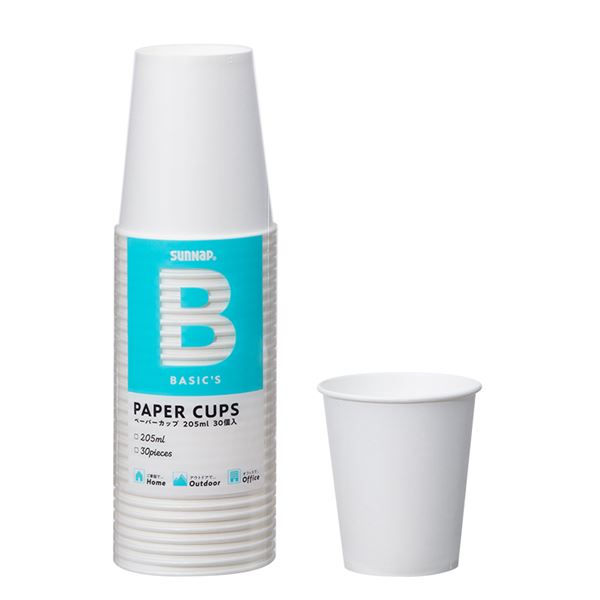 〔まとめ〕 紙コップ 使い捨てコップ 205ml ホワイト 30個入 80個セット 7オンス 7oz BASIC'S ペーパーカップ イベント 宴会 白 パーティーもアウトドアも、手軽に楽しもう 使い捨ての紙カップでワイワイ 205mlのホワイトカップ、30個入りの80個セット イベントや宴会にも