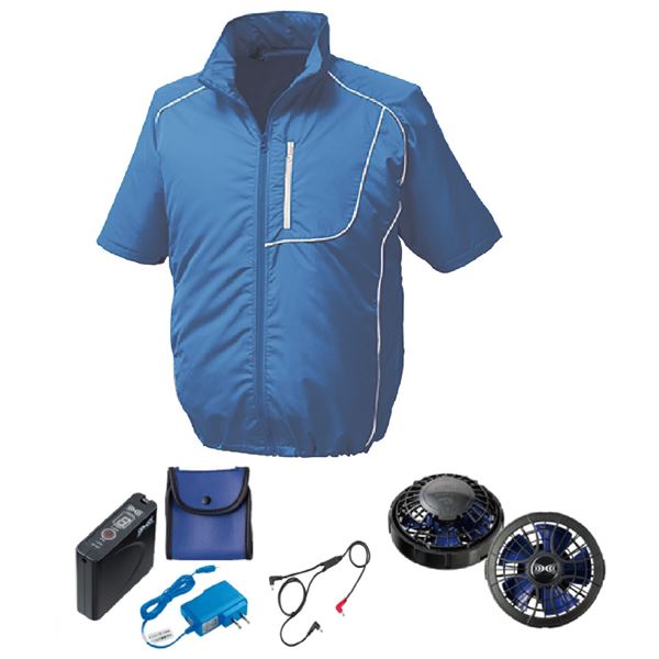 KU91720 空調服 R ポリエステル製 半袖 FAN2400SPBB・RD9261・LISUPER1セット ブルー×ホワイト 5L 白 ..