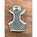 Pet Harness(ペットハーネス)リード付き M グレー×ドット 可愛いドット柄のグレーMサイズペットハーネスセット リードも付いていて、安心 安全 のフ...