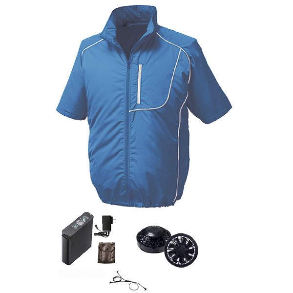 KU91720 空調服 R ポリエステル製半袖ブルゾン FAN2200B・RD9261・LIPRO2セット ブルー×ホワイト 2L 白..