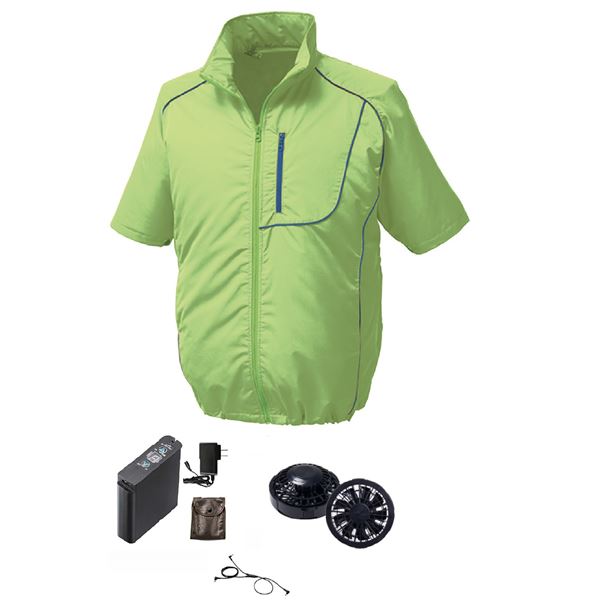 KU91720 空調服 R ポリエステル製半袖ブルゾン FAN2200B・RD9261・LIPRO2セット ライムグリーン×ネイビ..