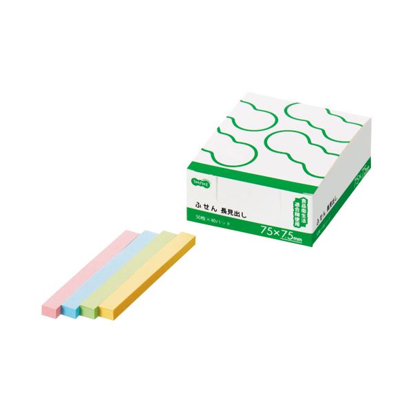 (まとめ) TANOSEE ふせん 長見出し 75×7.5mm 4色 1パック(40冊) 【×10セット】 メモ・付箋・用紙 便利な粘着付き付箋 (まとめ) T...