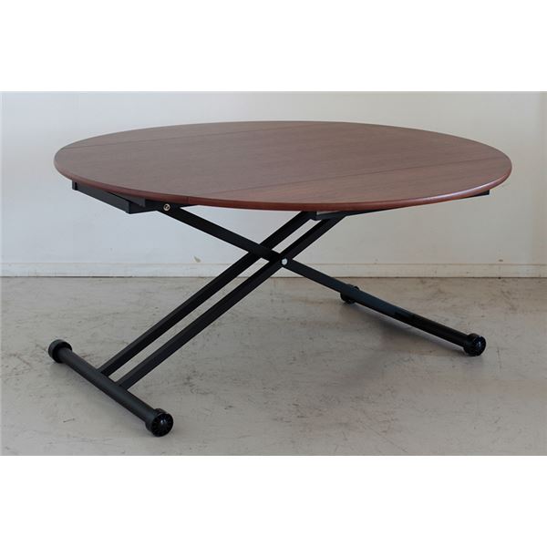 折りたたみ式天板付き 昇降テーブル /ローテーブル 机 低い ロータイプ センターテーブル 【ブラウン】 幅120cm 金属 スチール 製脚付き【お客様組立品】...