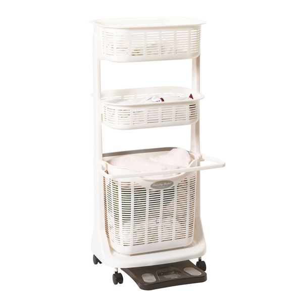 ランドリーバスケット/洗濯かご 【3段】 幅49.5cm 折りたたみ バスマットハンガー付き 日本製 国産 サンコープラスチック 【お客様組立品】 スムーズに組み立てられる 収納も楽々 キャスター付きランドリーバスケット【3段】幅49.5cm 折りたたみ式 バスマットハンガーも付