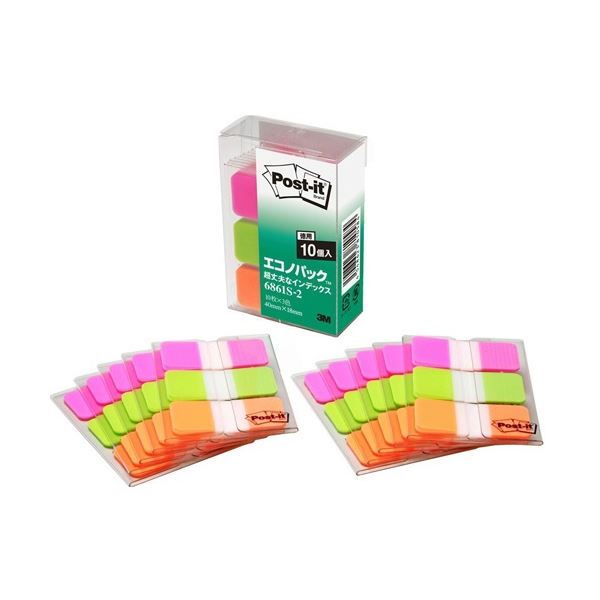 3M ポスト・イット 超丈夫なインデックス エコノパック 40×18mm ピンク/ブライトグリーン/オレンジ 6861S-2 1パック(30冊) 緑 見やすく分...