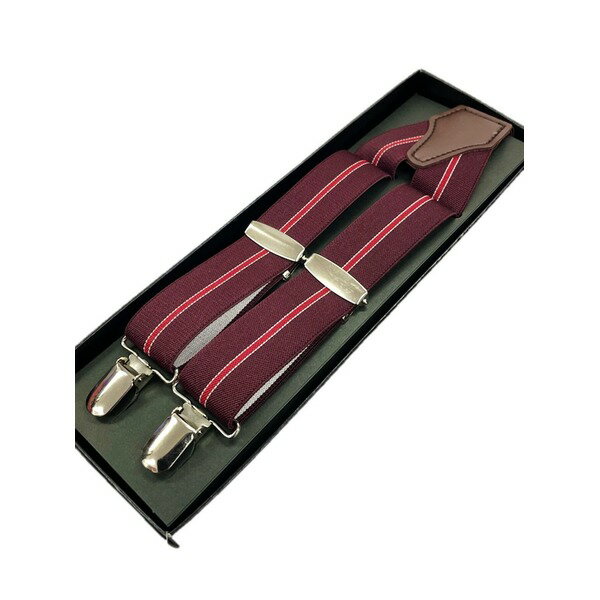 アイビー トラッド 日本製 国産 サスペンダー Y型 30mm ゴム&メタル ボルドー×レッド&ホワイトストライプ 専用ケースなし 白 赤 素材の魅力を極める ...