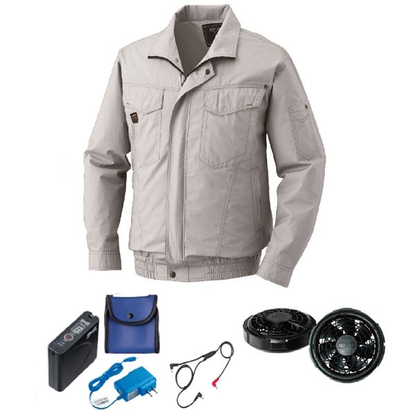 KU91400 空調服 R 綿薄手 タチエリ FAN2300B・RD9261・LISUPER1セット シルバー 4L 涼感抜群の薄手綿空..