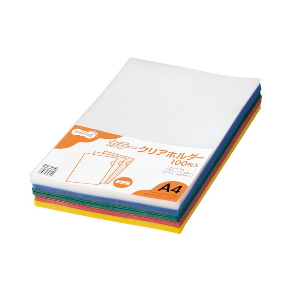 (まとめ)TANOSEEカラークリアホルダー(アソートタイプ) A4 5色 1セット(500枚:各色100枚)【×3セット】 スムーズに整理できる、多彩な色彩の...