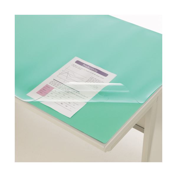 (まとめ)ライオン事務器 デスク (テーブル 机) マット PVC製光沢仕上 ダブル(グリーンマット付) 1045×620×1.8mm No.6N 1枚【×3セ...