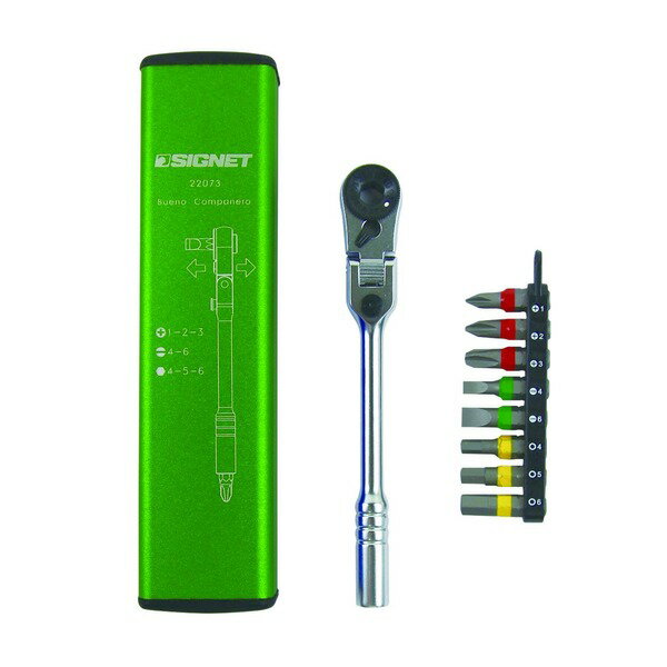 SIGNET シグネット フレックスヘッドタイプ ラチェットレンチセット ミニラチェ カラーケース付 グリーン 22073 工具 ツール 緑 フレキシブルヘッドタイプのラチェットレンチセット、ミニラチェ カラーケース付きで、グリーンカラーが目を引く 便利なSIGNETシグネット、220