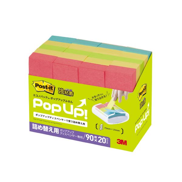 (まとめ)スリーエム ジャパン ポストイットポップアップ詰替5001SSPOP-AP【×2セット】 メモがポップする 便利なポストイット詰替えセット、使い切り5...