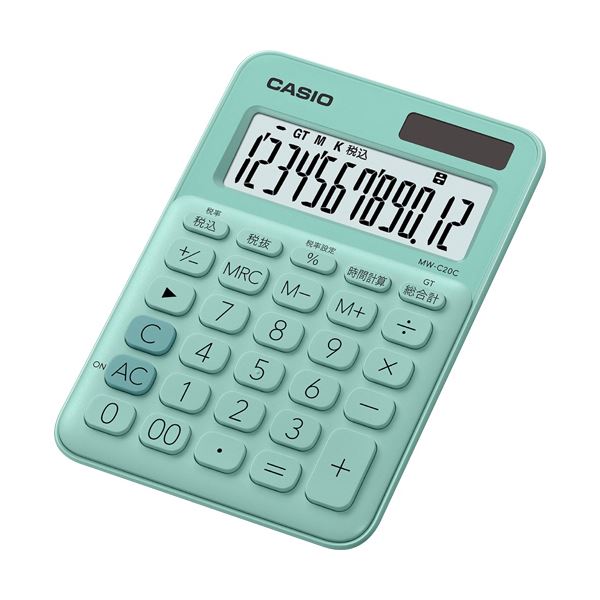 (まとめ) カシオ カラフル電卓 ミニジャストタイプ12桁 ミントグリーン MW-C20C-GN-N 1台 【×10セット】 緑 ワクワクの日々を彩る、キュートでポップな12桁電卓 色とりどりのミニジャストタイプ、ミントグリーンが10台セットでお得に 毎日が楽しくなる新感覚電卓 緑