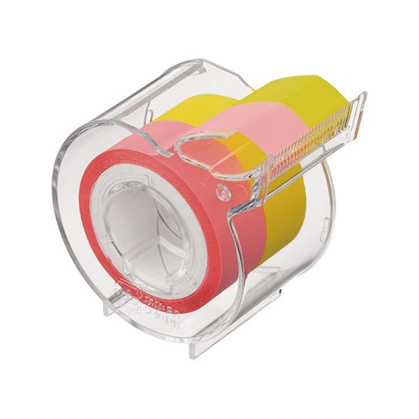 (まとめ)ヤマト メモック ロールテープフィルムタイプ カッター付 15mm幅 パステルピンク& イエロー RF-15CH-6EN 1個【×10セット】 黄 透...