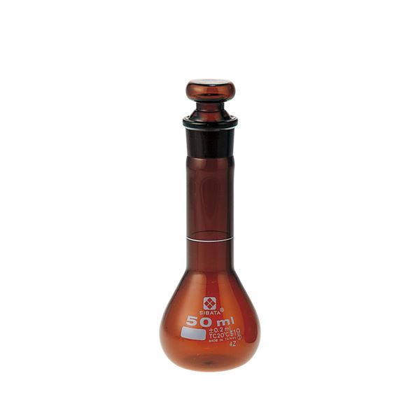 メスフラスコ 茶褐色 短形 50mL 【023090-50】 美しき茶褐色の短形メスフラスコ、50mLの使い勝手抜群 あなたの実験をサポートする頼もしい相棒