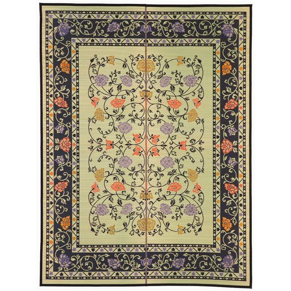 い草 藺草 ラグマット じゅうたん カーペット 敷き物 絨毯 約191×250cm ナチュラル×ブラック 日本製 国産 縁：綿100％ 裏貼り仕様 防滑加工 イデア リビング 黒 日本製の極上い草100％使用 フロアマット センターラグ 敷物 ラグマット/絨毯 【約191×250cm ナチュラル×